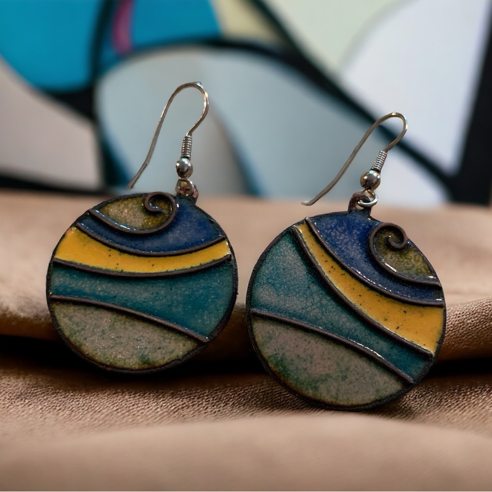 Vintage artisan made cloisonné earrings